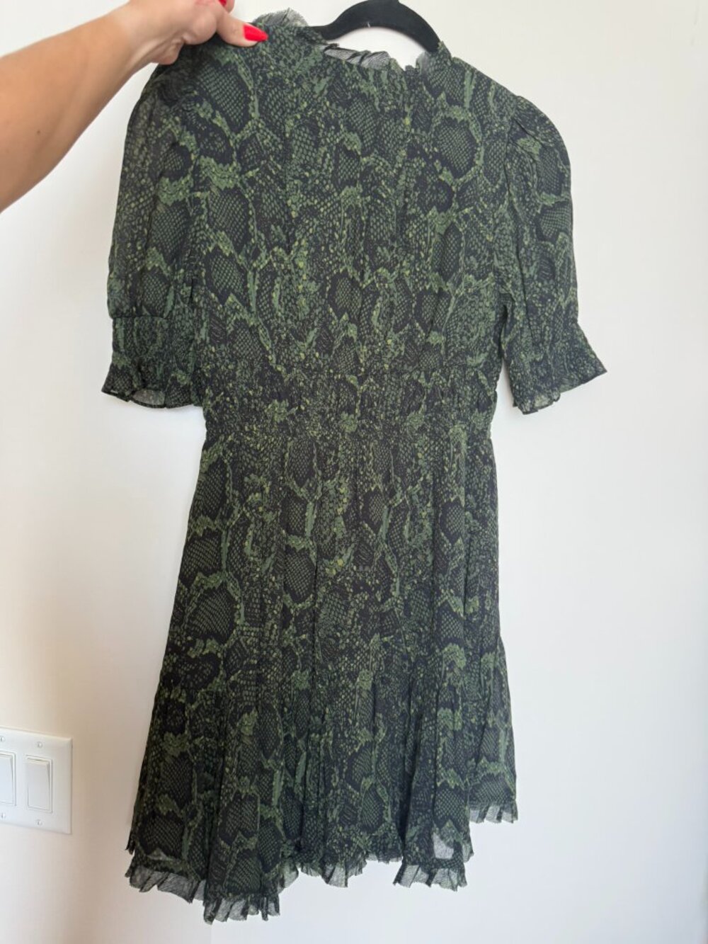 AllSaints Via Tamora Snakeskin Print Puff Sleeve Minidress - Picture 3 of 3